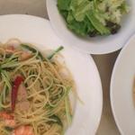 海老とツナと水菜のペペロンチーノ