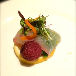 shrimp wrapped with amadai & yamamomo(San Shi Go)