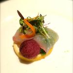 shrimp wrapped with amadai & yamamomo(San Shi Go)