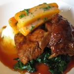 Glazed shoulder of new seasons lamb with creamed potato, glazed carrots and madeira(LA TROMPETTE)