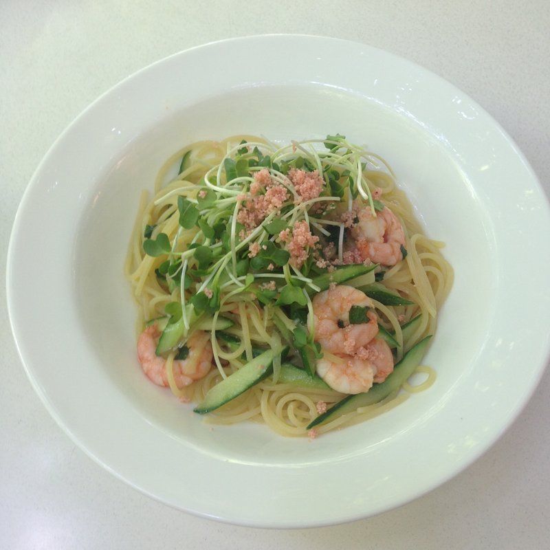 小海老と胡瓜、みょうがのペペロンチーノスパゲッティ(キハチ 青山本店)