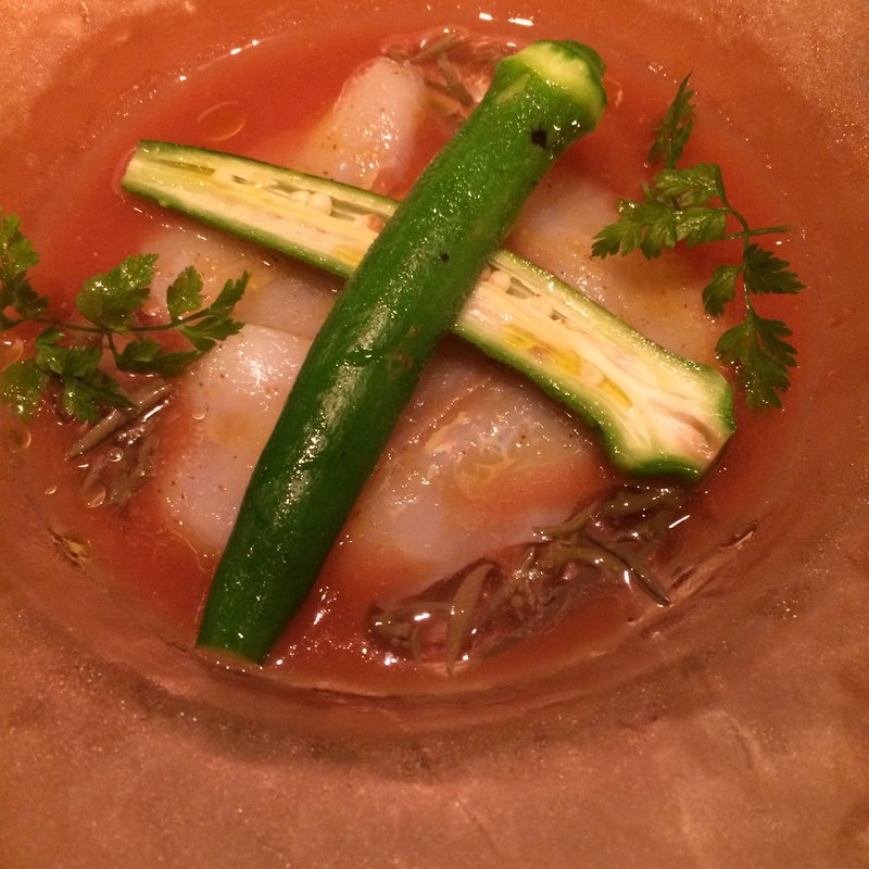 アオリイカのOSASHIMI〜完熟トマトのガスパチョ〜(エルバルコ)