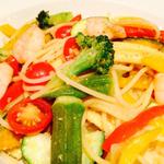 海老と色々野菜の英国風ペペロンチーノ