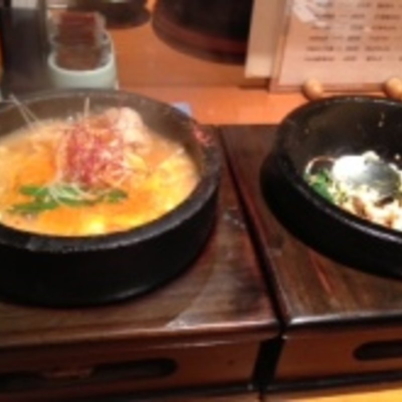 ミニチゲ鍋とミニビビンバセット(大阪焼肉松屋)