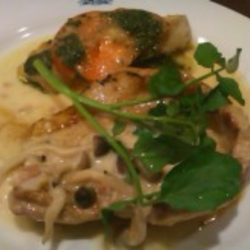 ポークグリル～木の子のホワイトソース～とスズキのソテー～山岳バジル風～(カサ・デ・フジモリ 関内店)