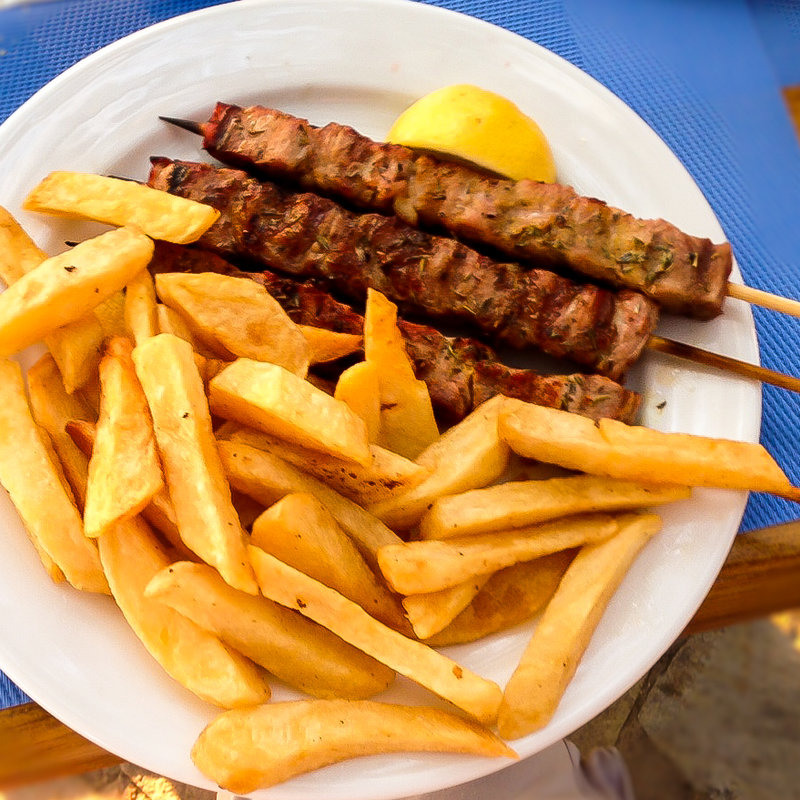 Pork souvlaki(Amorosso by plati beach hotel)