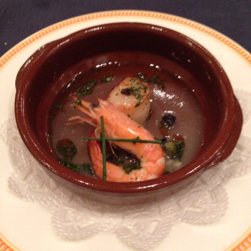 帆立貝と海老のサルサ•ベルテ(ヒラソル)