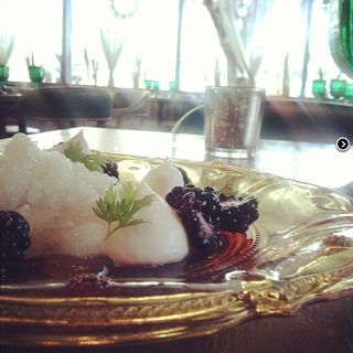 Strauss Greek Yogurt Panna Cotta: blackberries, honey, yuzu granite(Faith & Flower)