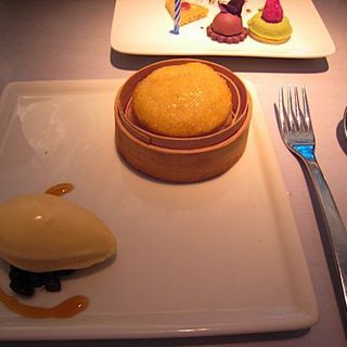 Malaysian Cake Souffle with Brown Sugar Ice Cream over Red Beans(Morimoto)