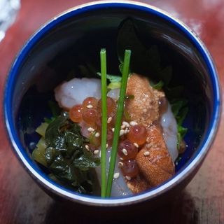 Raw shrimp, raw sea urchin and salmon roe(ZENKICHI)