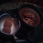 dark chocolate pudding with walnuts and Santory infused dark chocolate truffles