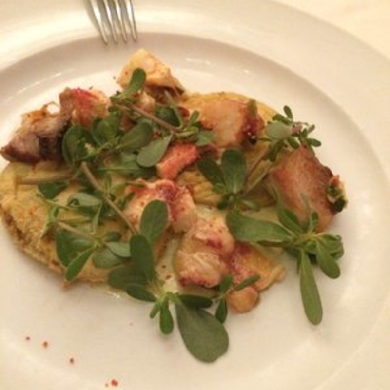 fried green tomatoes with cool lobster & pork belly(Union Square Cafe)