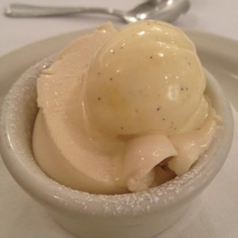 White chocolate mousse with homemade vanilla ice cream(Basta Pasta)