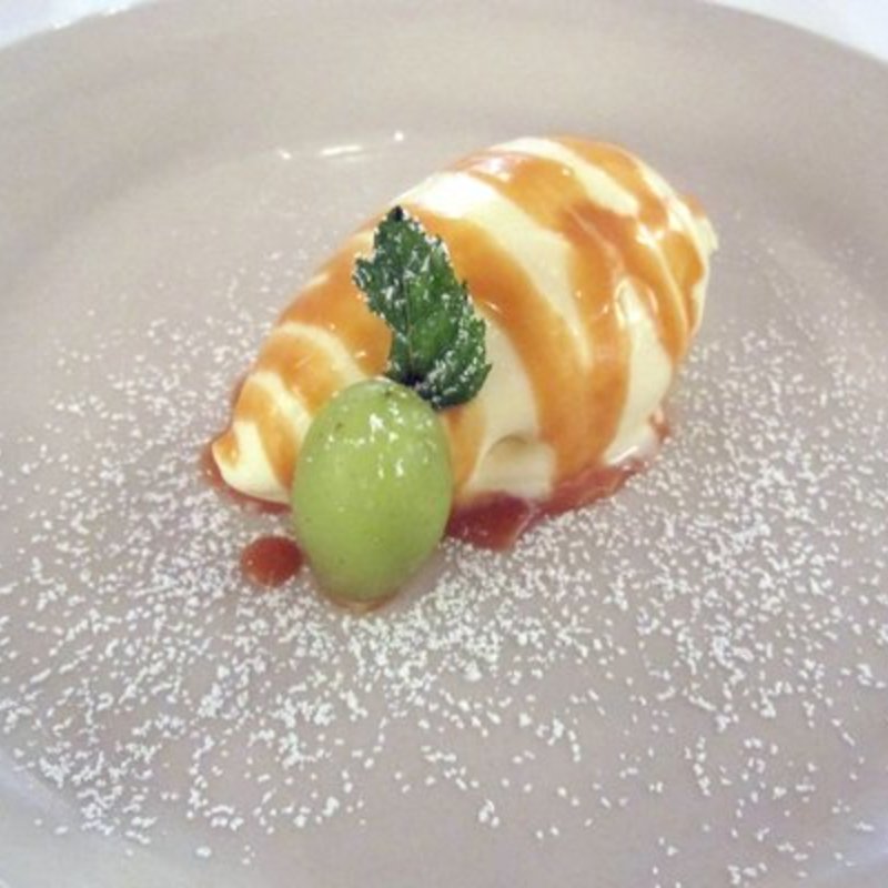 white chocolate mousse with caramel sauce(Basta Pasta)