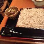 Sliced duck, Japanese green onions, and hot dipping sauce with soba