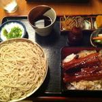 Una-Ju Mini lunch set (broiled eel over rice, cold soba and one dessert of milk tofu)