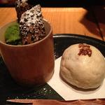 Sake manju with green tea sorbet