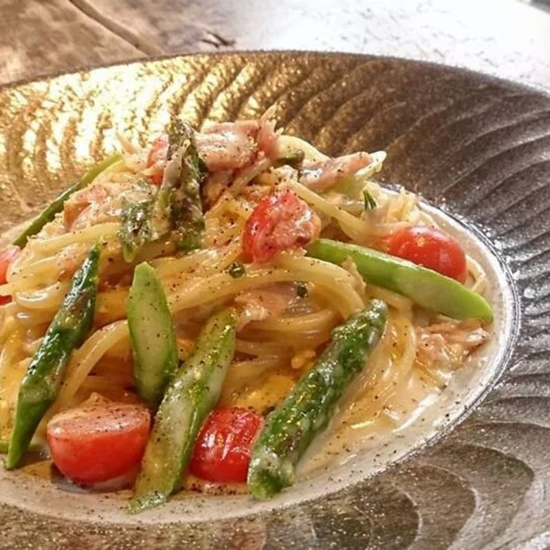 自家製ベーコンとアスパラのクリームパスタ(かぼ茶庵 )