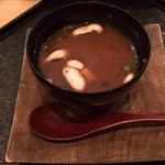 Red miso soup with mushroom