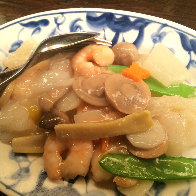 キヌガサ茸と芝エビ炒め（ペアセット）(陳麻婆豆腐 クイーンズスクエア店 （チンマーボードウフ）)