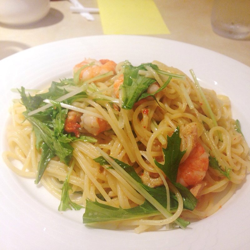 エビと水菜のペペロンチーノ(スパザウルス - パスタ)