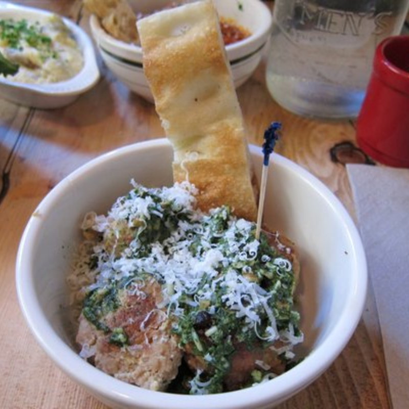 spicy meatballs with pesto sauce(The Meatball Shop)