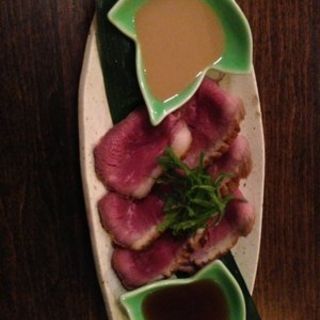 Duck tataki with ponzu sauce and sesame sauce(SobaKoh)
