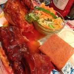 Chicken and ribs with salad & corn bread