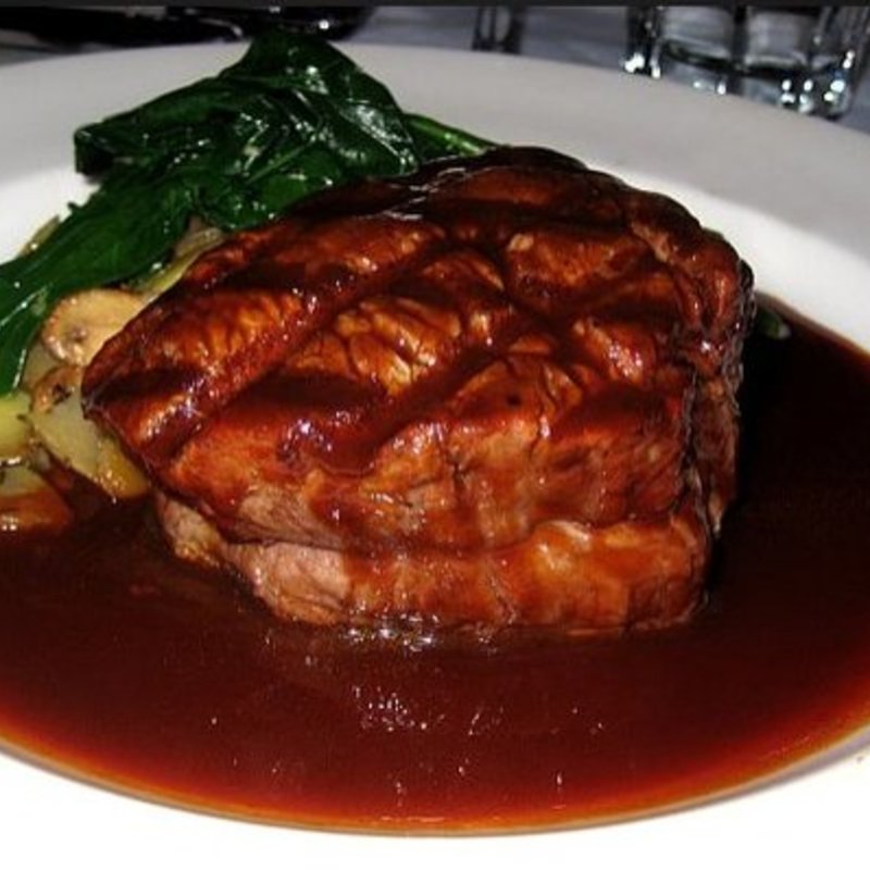 Filet Mignon  fingerling potato-wild mushroom confit, port reduction(Blue Water Grill)