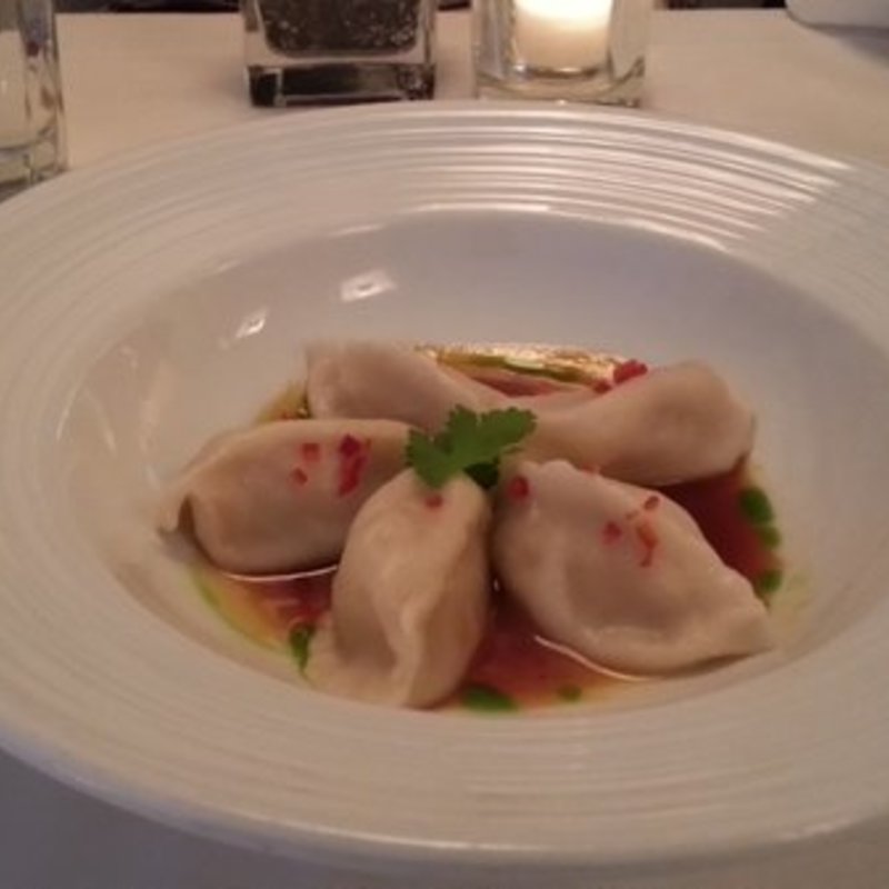 Shrimp Dumplings with Sake-Plum Sauce(Blue Water Grill)