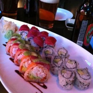 Basil shrimp roll, California roll, shrimp and salmon roll(Blue Fin)