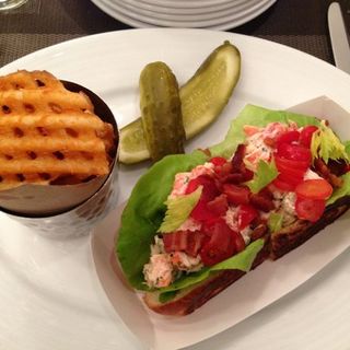 Lobster and shrimp roll with side of waffle fries(Blue Fin)