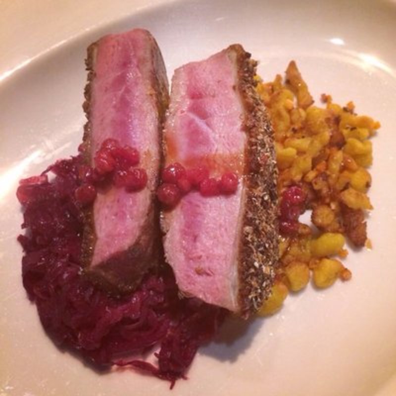 The Duck Breast cooked just about the right time, tender, moister, but not plain at all. Skin was crisp and well made(RIVER CAFE)