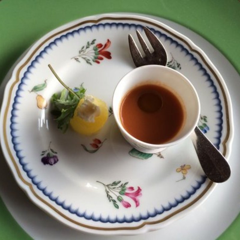 Melon with ricotta cheese and gazpacho soup(RIVER CAFE)