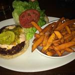 Veggie burger and sweet potato fries