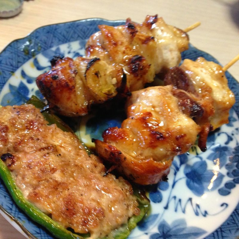 ピーマンの肉詰め＆焼き鳥もも(両国橋江戸政)