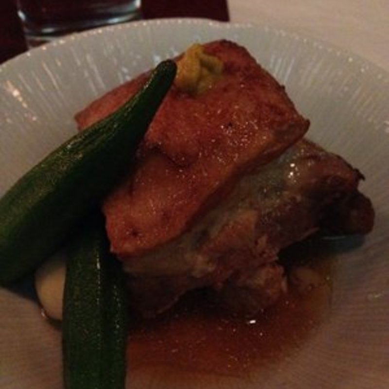 Pork belly with okra(Yakitori Totto)