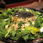 Kyona salad (mizuna leaves with crisp fried whitebait, soft cooked egg and dashi dressing)