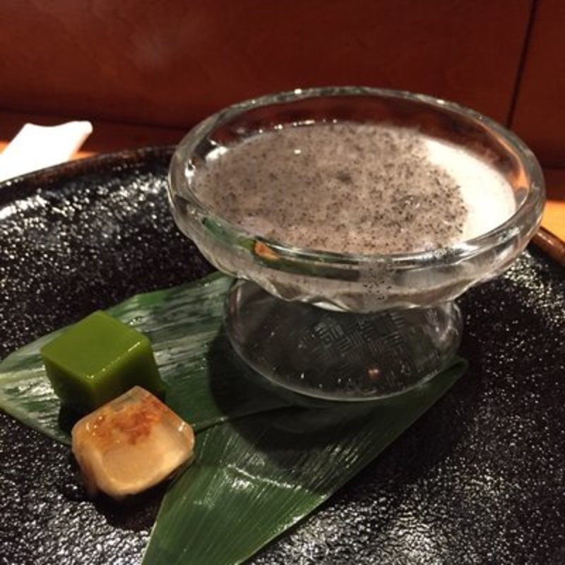 Black sesame panna cotta with gel cubes of green tea and red bean(Sushi dojo New York)