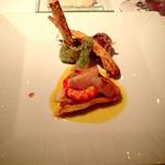 車海老 魚介のポアレ  夏野菜のフリット　カレー風味のソース