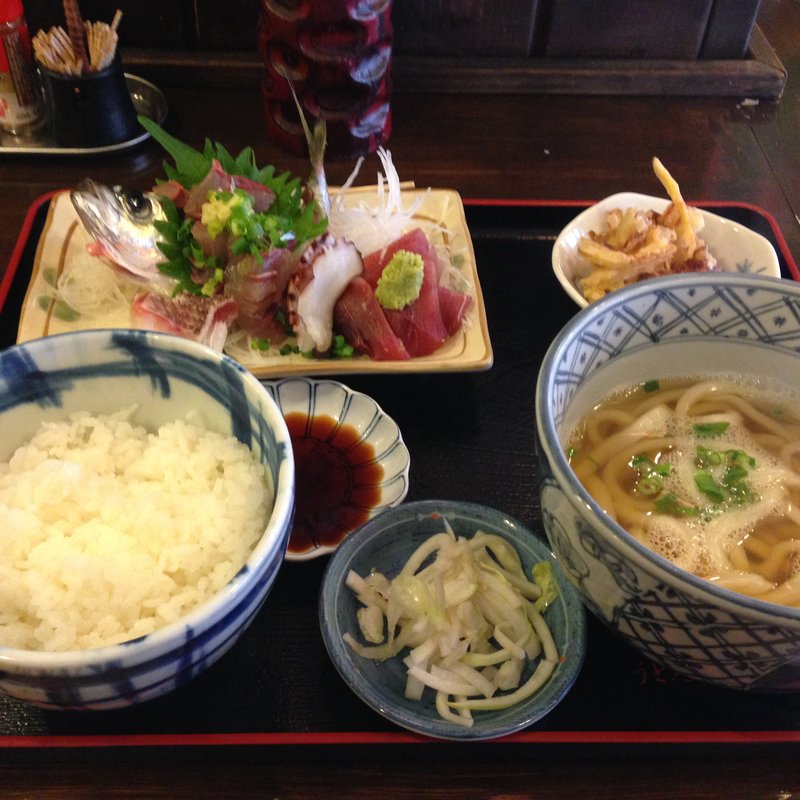 刺身定食+かけうどん(うどん工房漁師小屋 （【旧店名】桃一）)