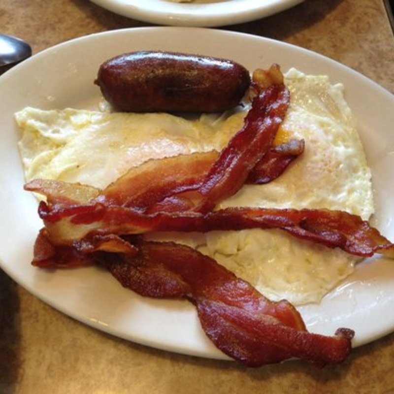 Sausage, bacon and eggs over easy(Brownstone Diner )