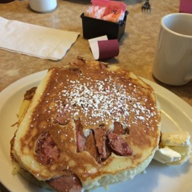 Meat lovers pancakes with turkey sausage(Brownstone Diner )