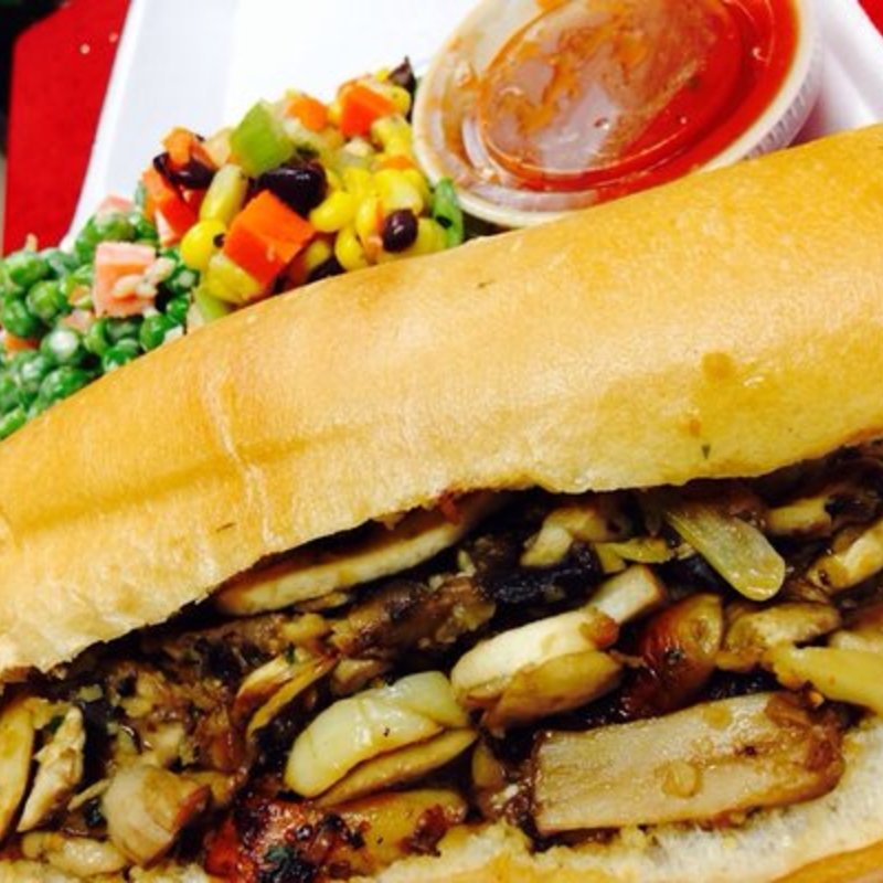 Sautéed Mushroom Sandwich with the Pea and Black Bean Salad