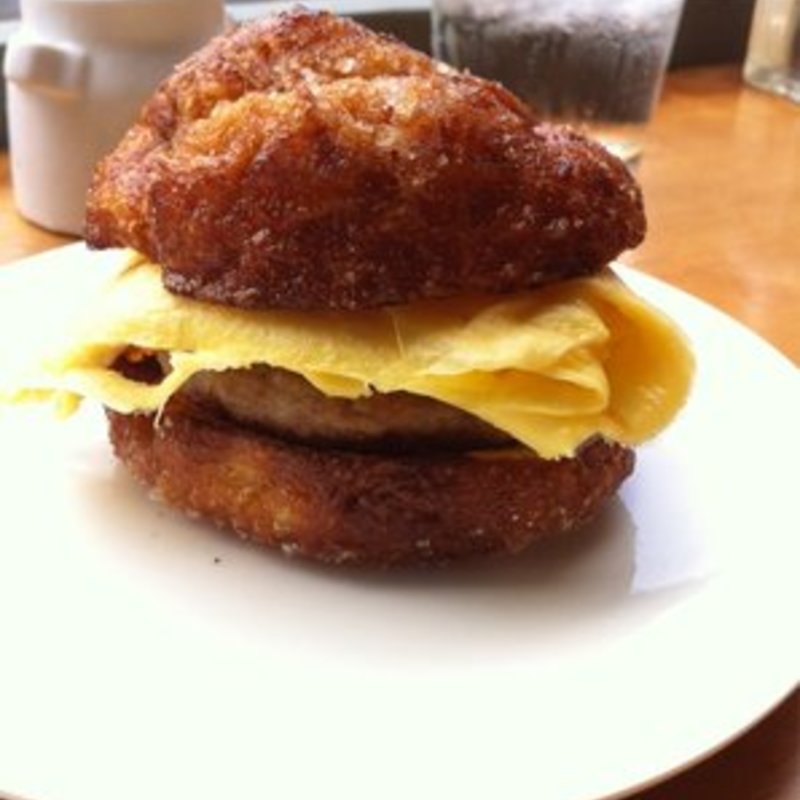 Malasada breakfast sandwich(The Nook Neighborhood Bistro)