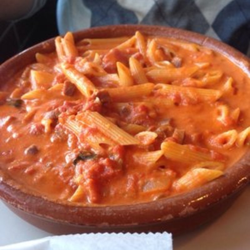 Penne belvedere - vodka cream sauce with prosciutto and onion bits(Trattoria La Sorrentina)