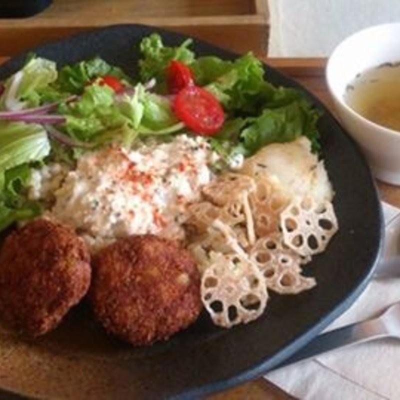 ヘルシー豆腐ハンバーグ丼ロコモコ風(ムモクテキカフェ （mumokuteki cafe）)