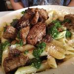 Steak with pesto pasta