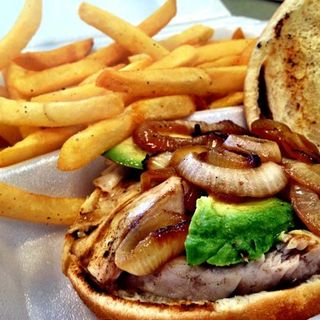 Fresh fish sandwich with fries(Cafe Blue)