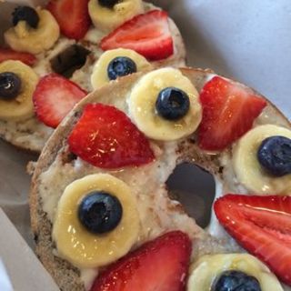Honey Cream Cheese w/ Fruits on a Blueberry bagel(Cafe Grace)